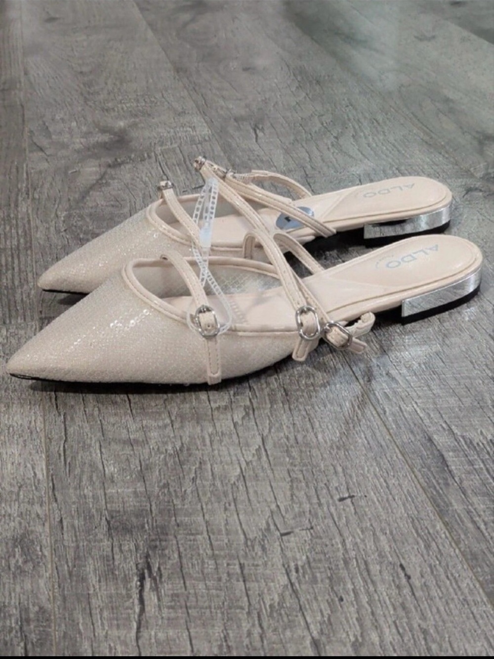 Aldo Champagne Nude Pointed-Toe Strappy Mules